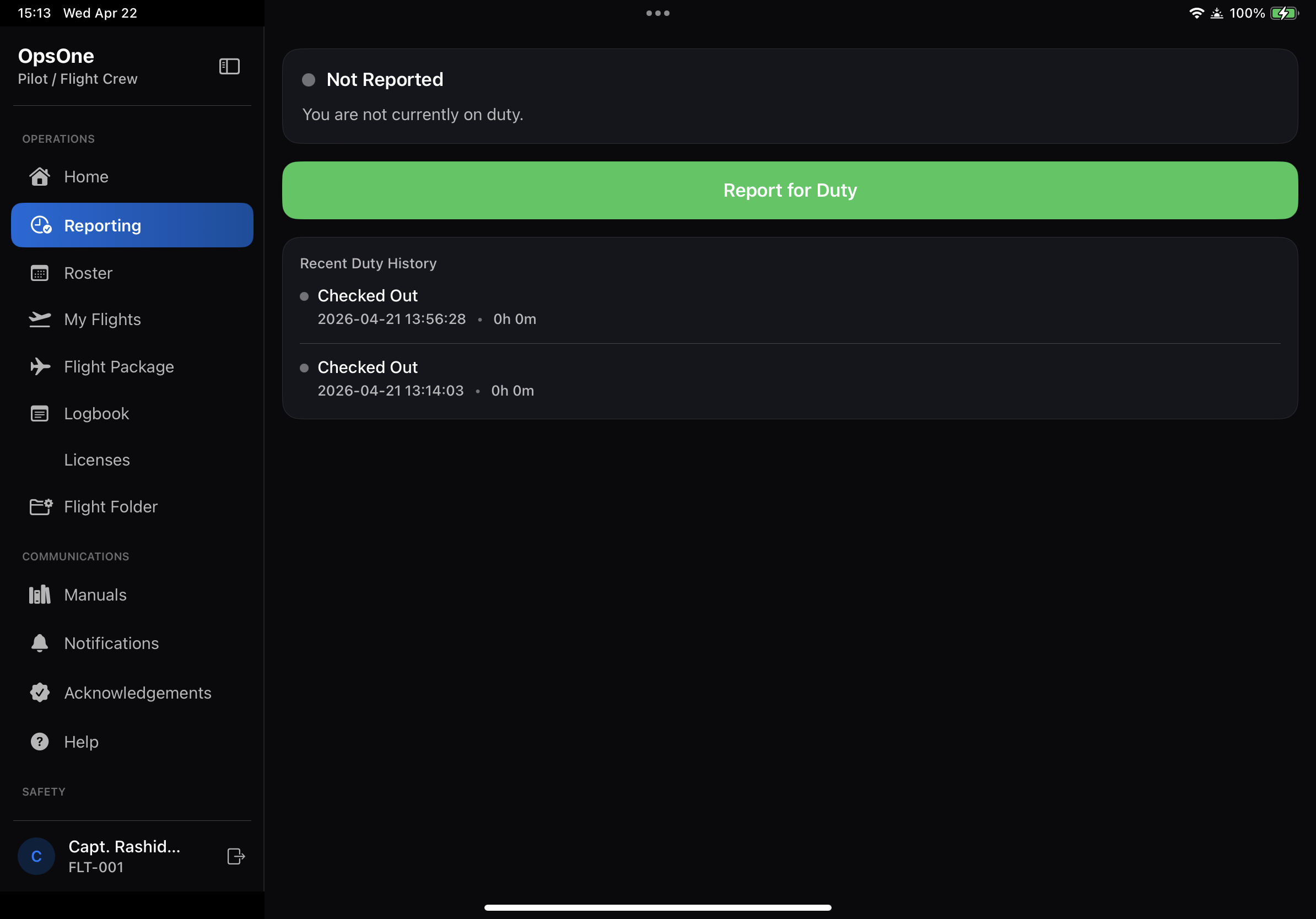 Report for duty on iPad — one-tap check-in